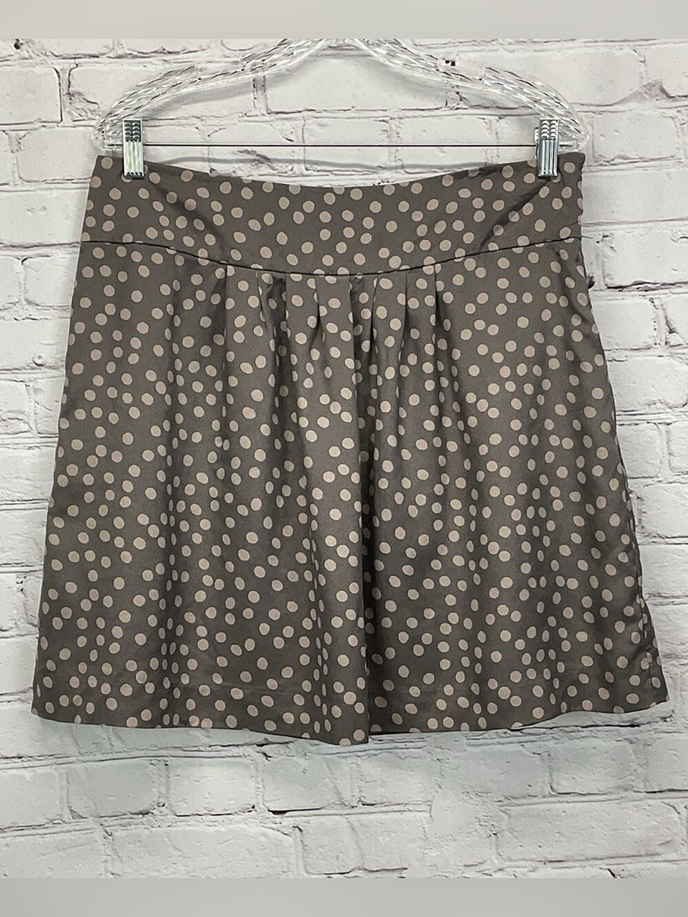 Ann Taylor LOFT Skater Skirt Women's Size 10 Grey Mauve Cream Polka Dot Casual